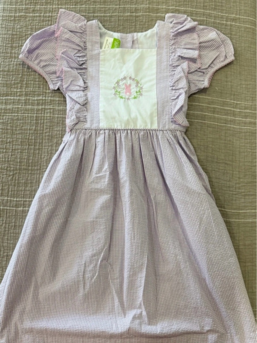 Classic Whimsy Girls' Lavender Gingham Dress with Embroidered Front Panel